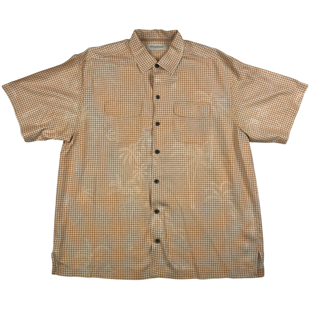 Tommy Bahama Shirt Mens XL 100% Silk Short Sleeve Plaid Button Down Casual